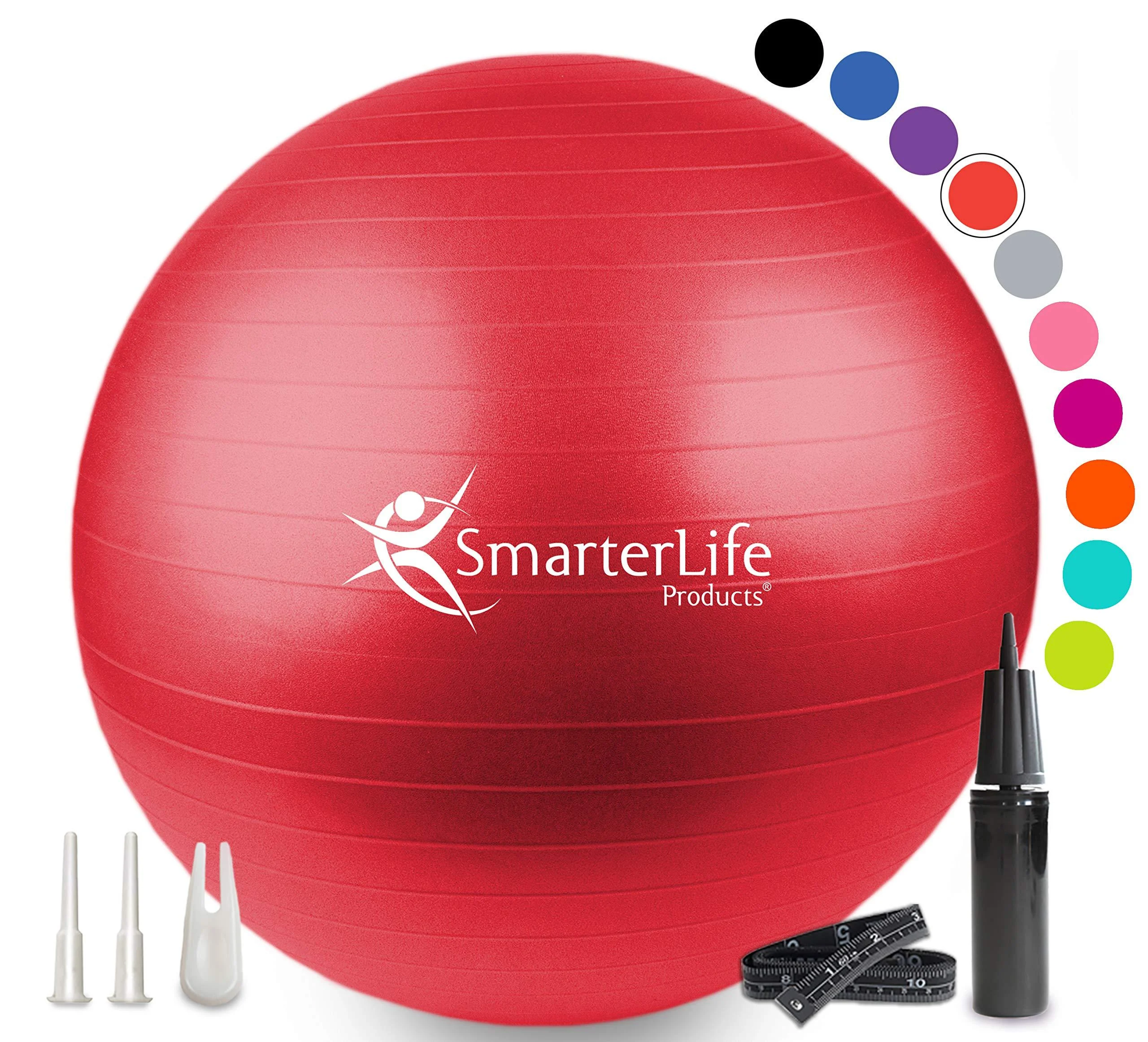 SmarterLife Workout Exercise Ball for Fitness, Yoga, Balance, Stability, or Birthing, Great as Yoga Ball Chair for Office or Exercise Gym Equipment for Home, Premium Non-Slip Design Red 45 cm
