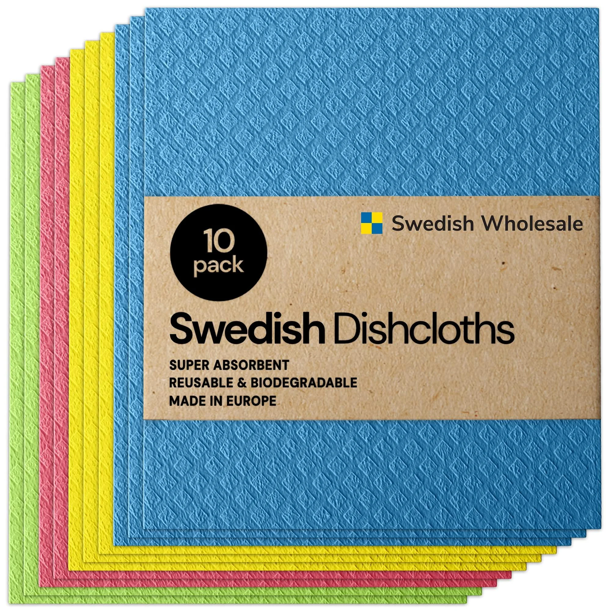 Swedish Wholesale Swedish Dish Cloths for Kitchen- 10 Pack Reusable Paper Towels for Counters & Dishes - Eco Friendly Cellulose Sponge Cloth - Assorted Assorted - Reusable Cleaning Cloths