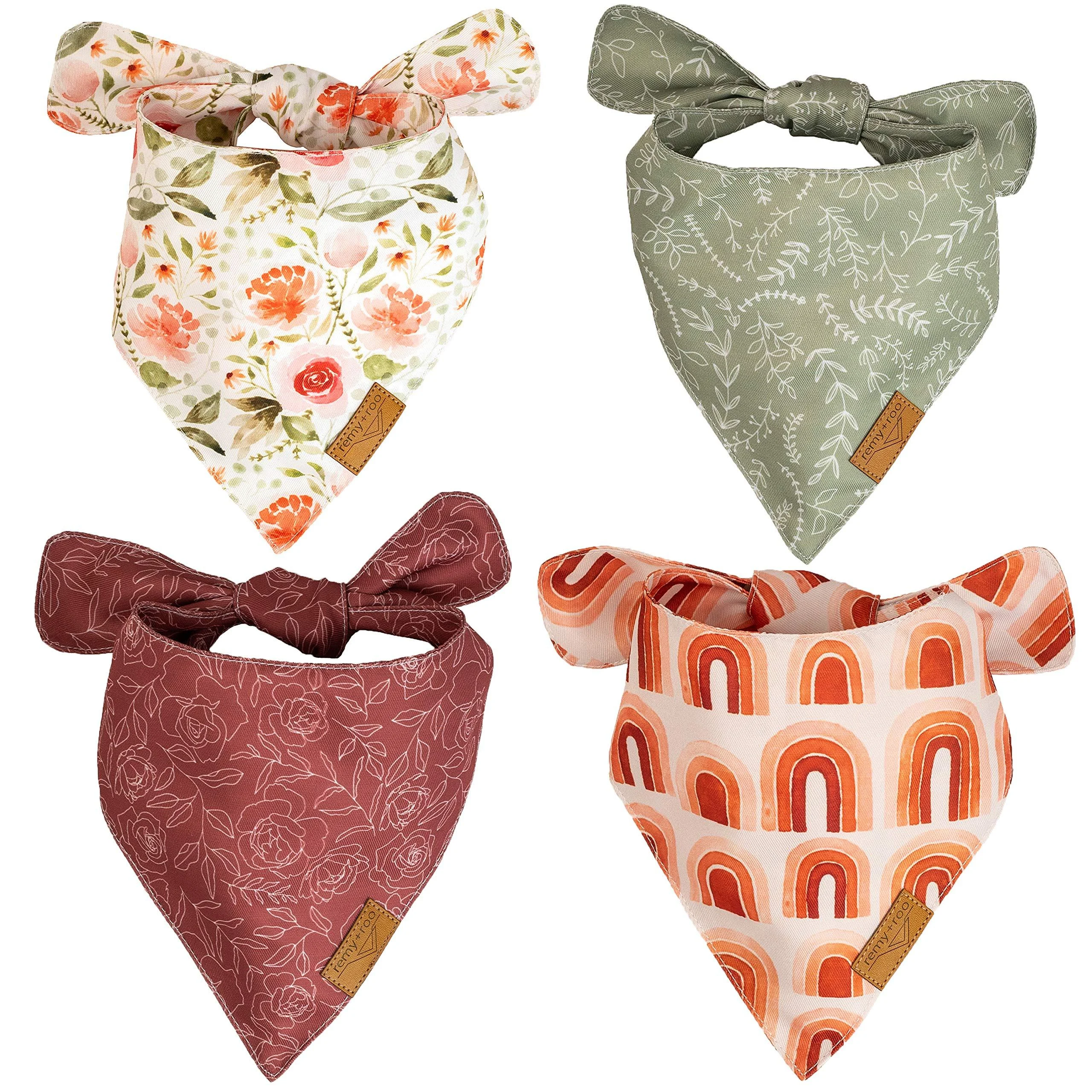 Remy+Roo Dog Bandanas - 4 Pack | Rubi Set | Premium Durable Fabric | Unique Shape | Adjustable Fit | Multiple Sizes Offered Large