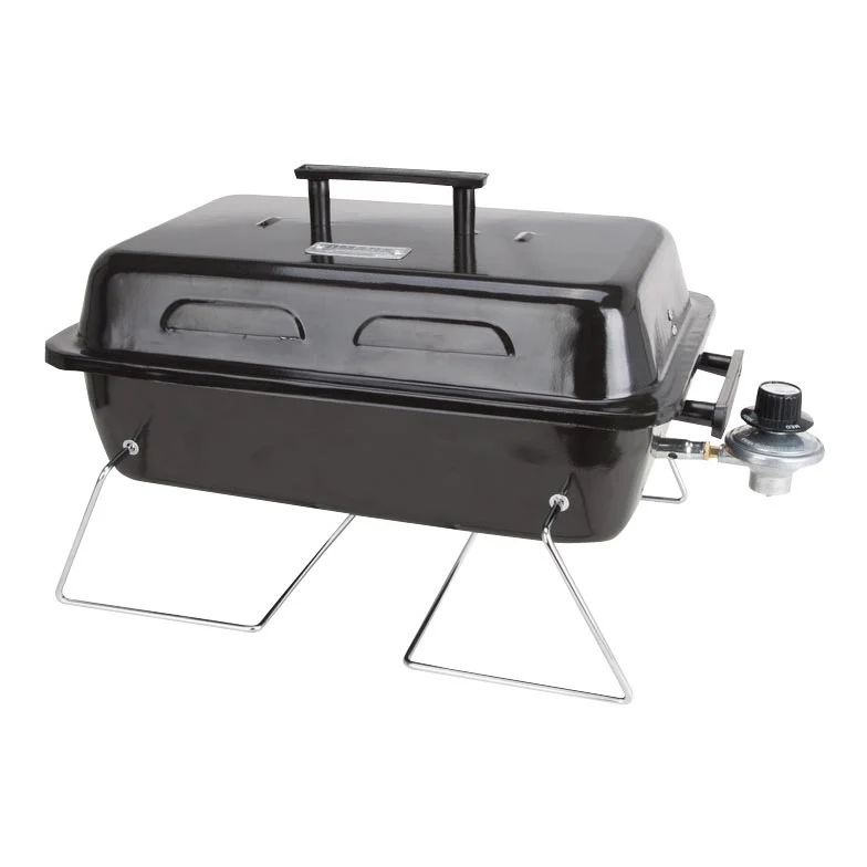 YL1081 Portable Gas Grill, 11,000 Btu/hr, 1-Burner, 168 sq-in Primary Cooking Surface, Steel, Black/Silver
