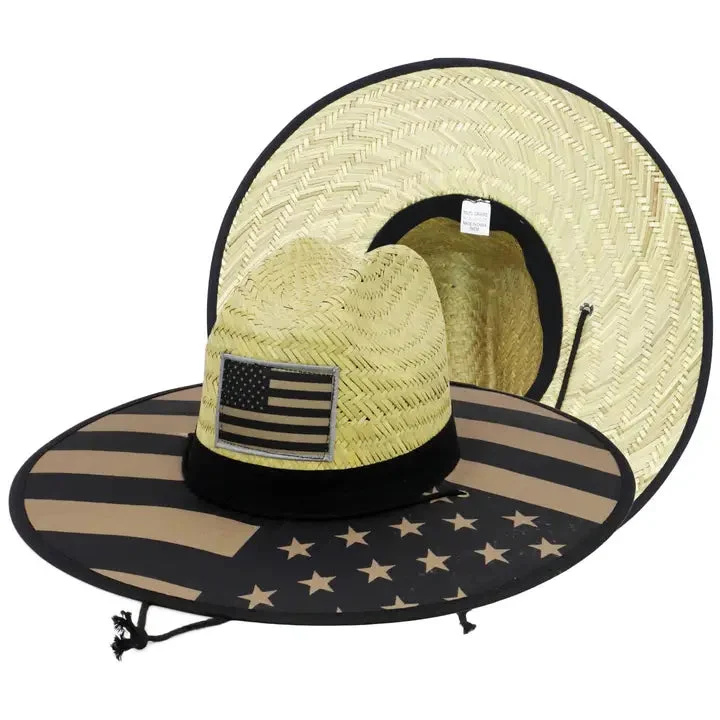 Black USA Flag Straw Lifeguard Hat - Cap Zone