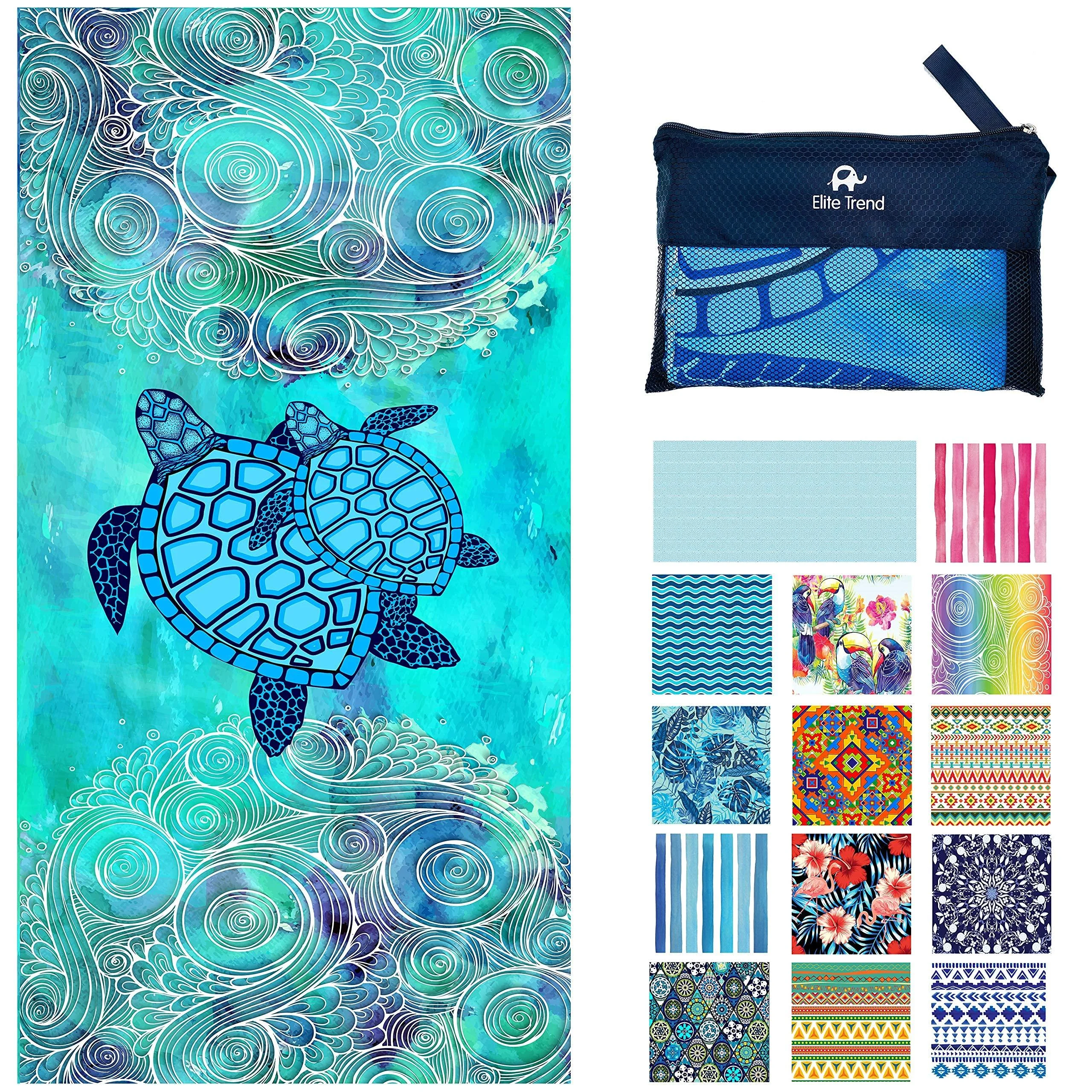 Elite Trend Microfiber Towels - Quick Dry Camping, Sports, Beach, Backpacking, Yoga, Gym, Travel Towel XL 78x35 w/Bag - Soft, Compact, Lightweight Sea Turtle EXTRA LARGE (78X35-INCH)