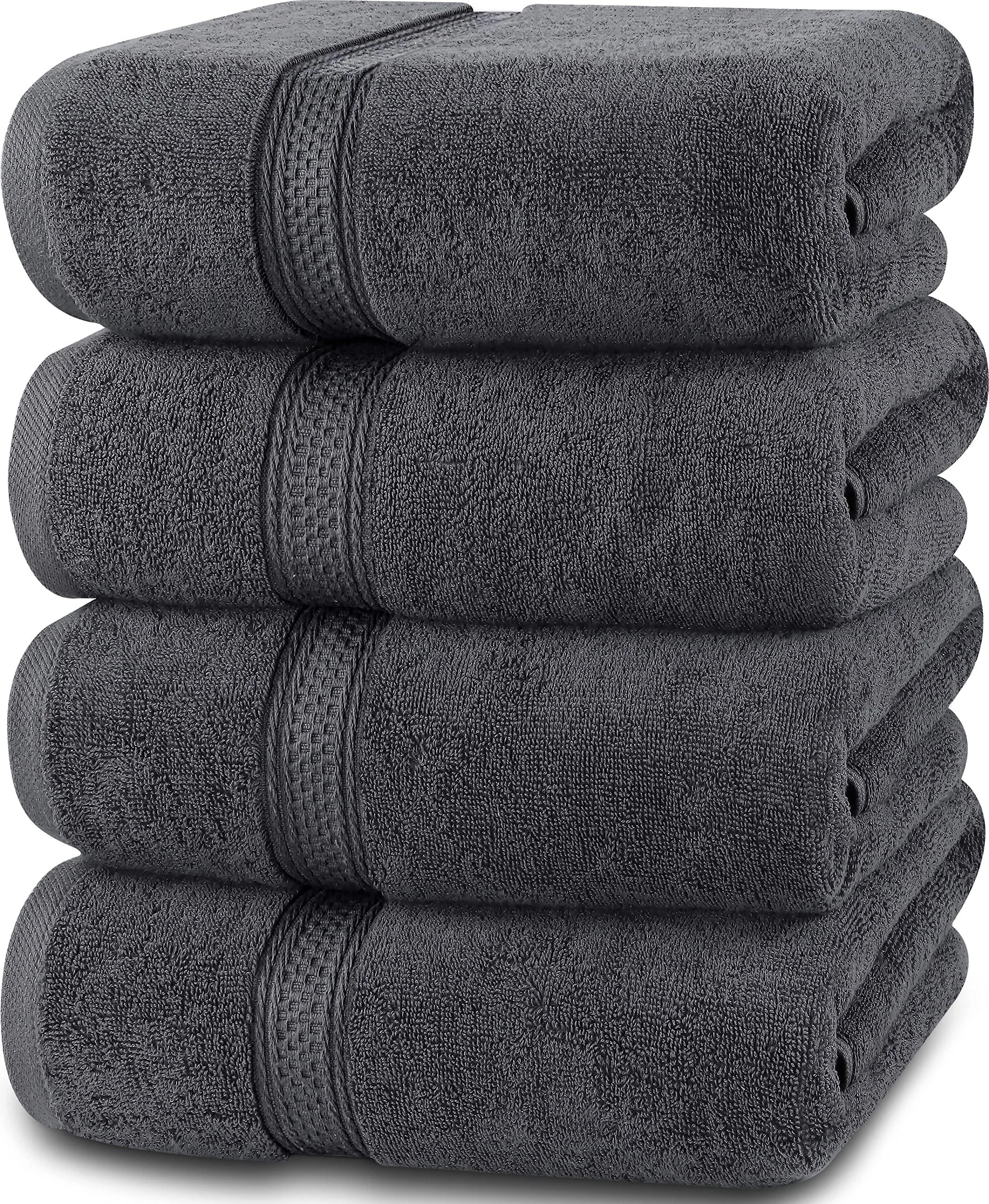 Utopia Towels 4 Pack Premium Bath Towels Set, (27 x 54 Inches) 100% Ring Spun Cotton 600GSM, Lightweight and Highly Absorbent Quick Drying Towels, Perfect for Daily Use (Grey) 4 Piece Bath Towel Set Grey