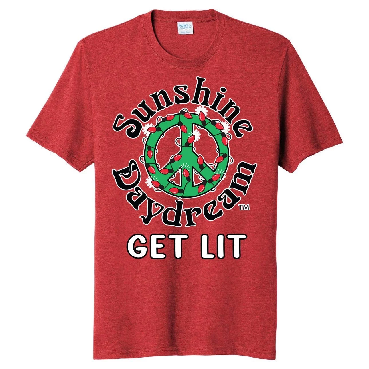 Sunshine Daydream Peace Wreath “Get Lit” T-Shirt – Heather Red SALE