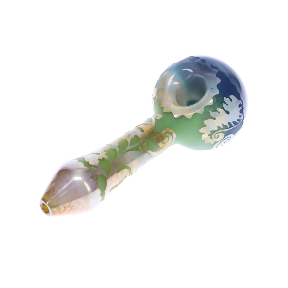 Liberty503 Glass Etched Triple Frit Wig Wag Spoon SALE - Liberty Glass
