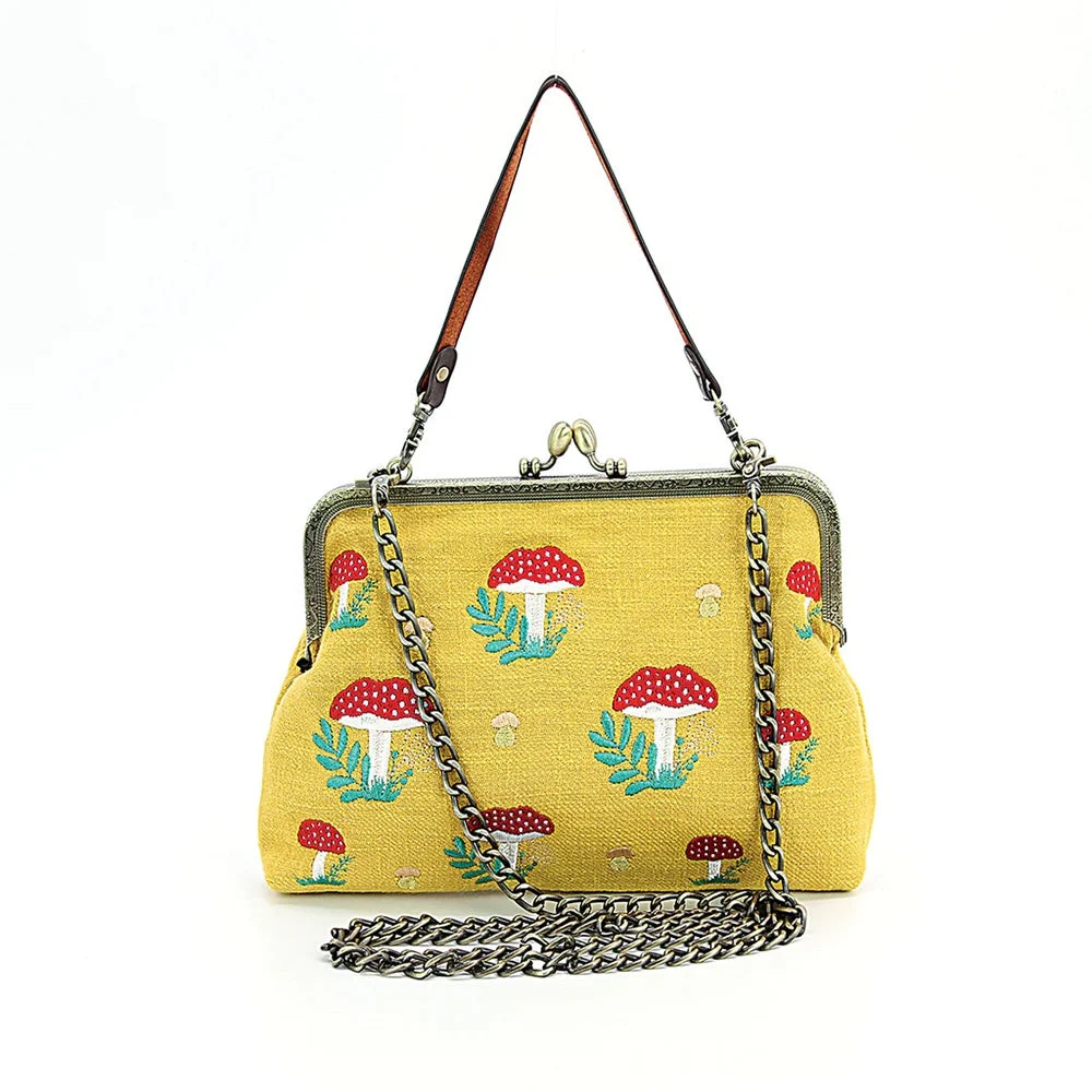 Mushrooms Kisslock Bag - Yellow