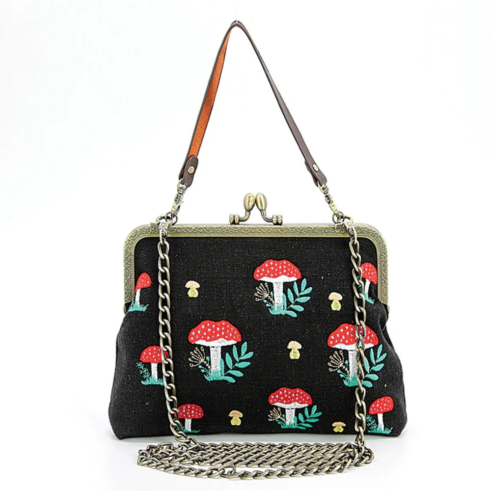 Mushrooms Kisslock Bag - Black SALE