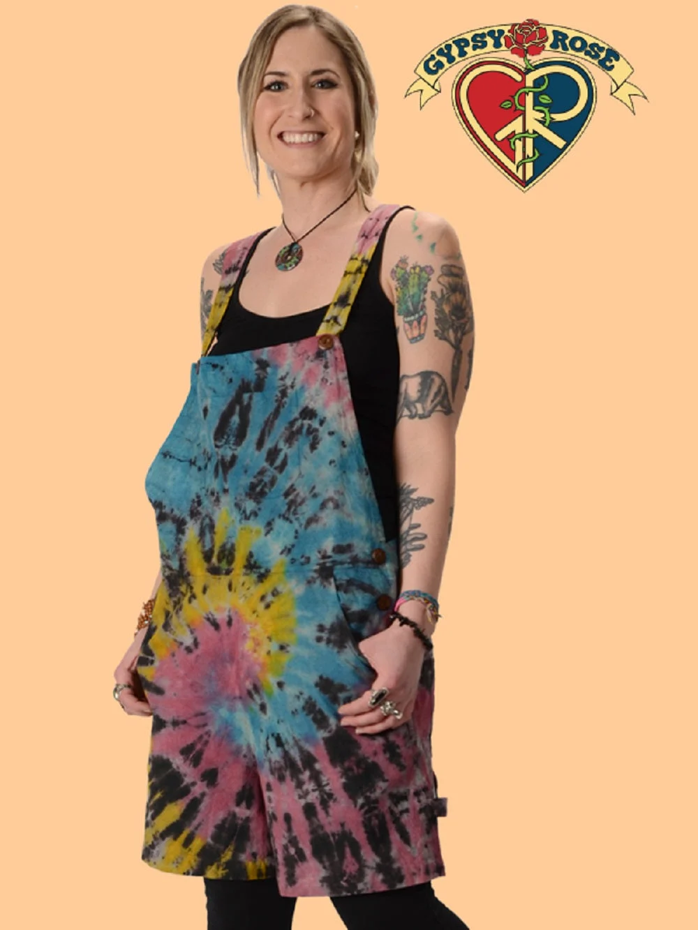 Not Fade Away Tie Dye Cotton Short Overalls - Gypsy Rose