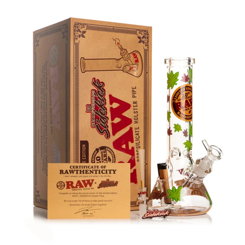 Raw x Gear Premium 20th Anniversary 12" 7mm Sidekick Beaker Water Pipe - West Coast Gifts USA, Inc