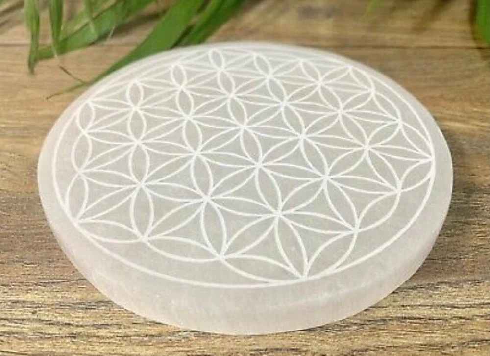 Selenite Flower of Life Charging Plate - EARTH'S ELEMENTS