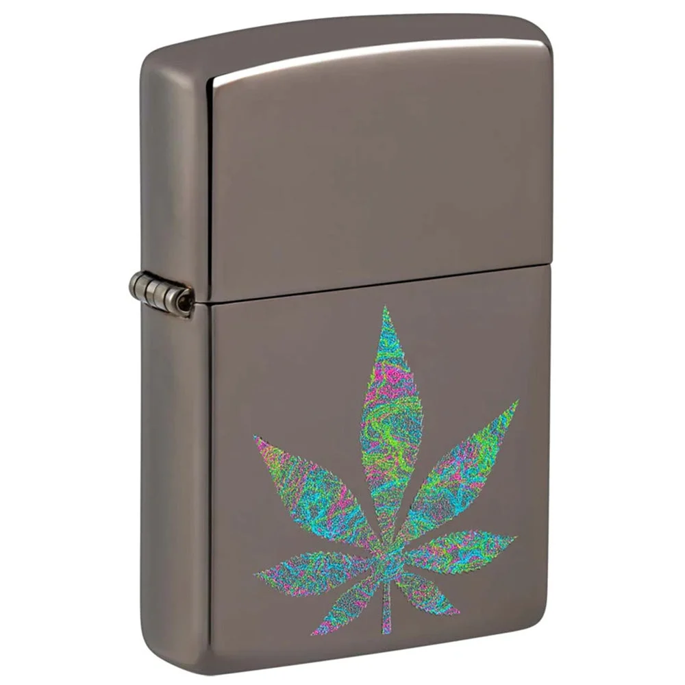 Zippo Lighter Black Ice Color Weed Leaf - Lucas Lighters, LLC