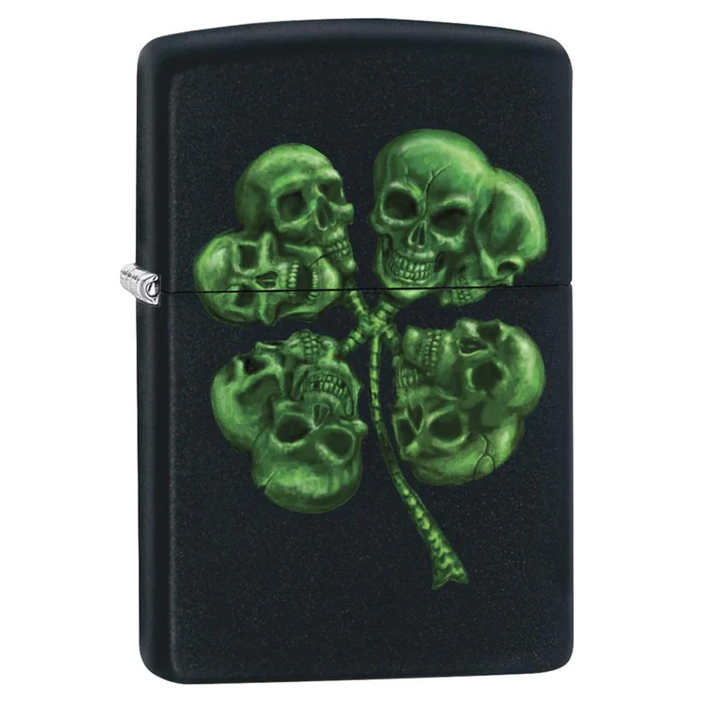 Zippo Lighter Four Leaf Clover Skulls SALE - Lucas Lighters, LLC