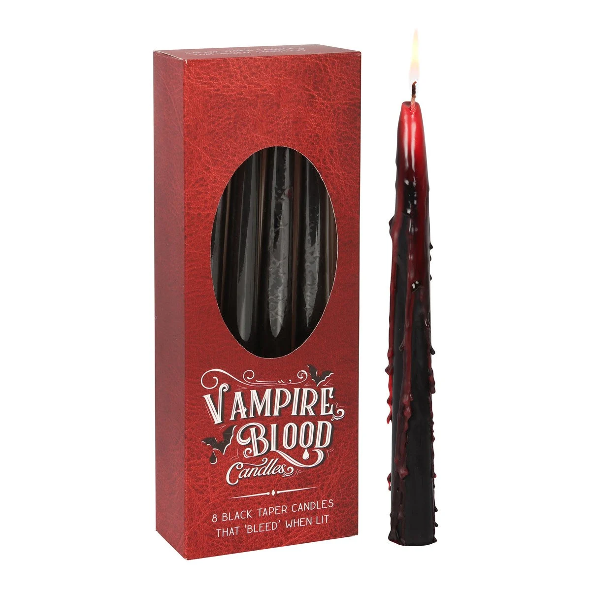 Vampire Blood Taper Candles – Set of 8 Black Candles That Bleed Red Wax - Pacific Trading