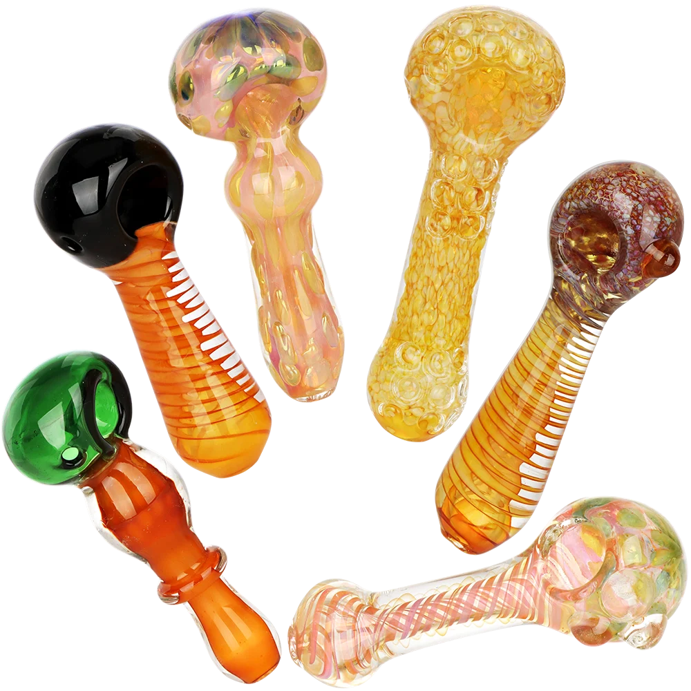 All Worked Up Glass Spoon Pipes | 4.5"-5" | Assorted Colors & Styles | 6ct Bundle