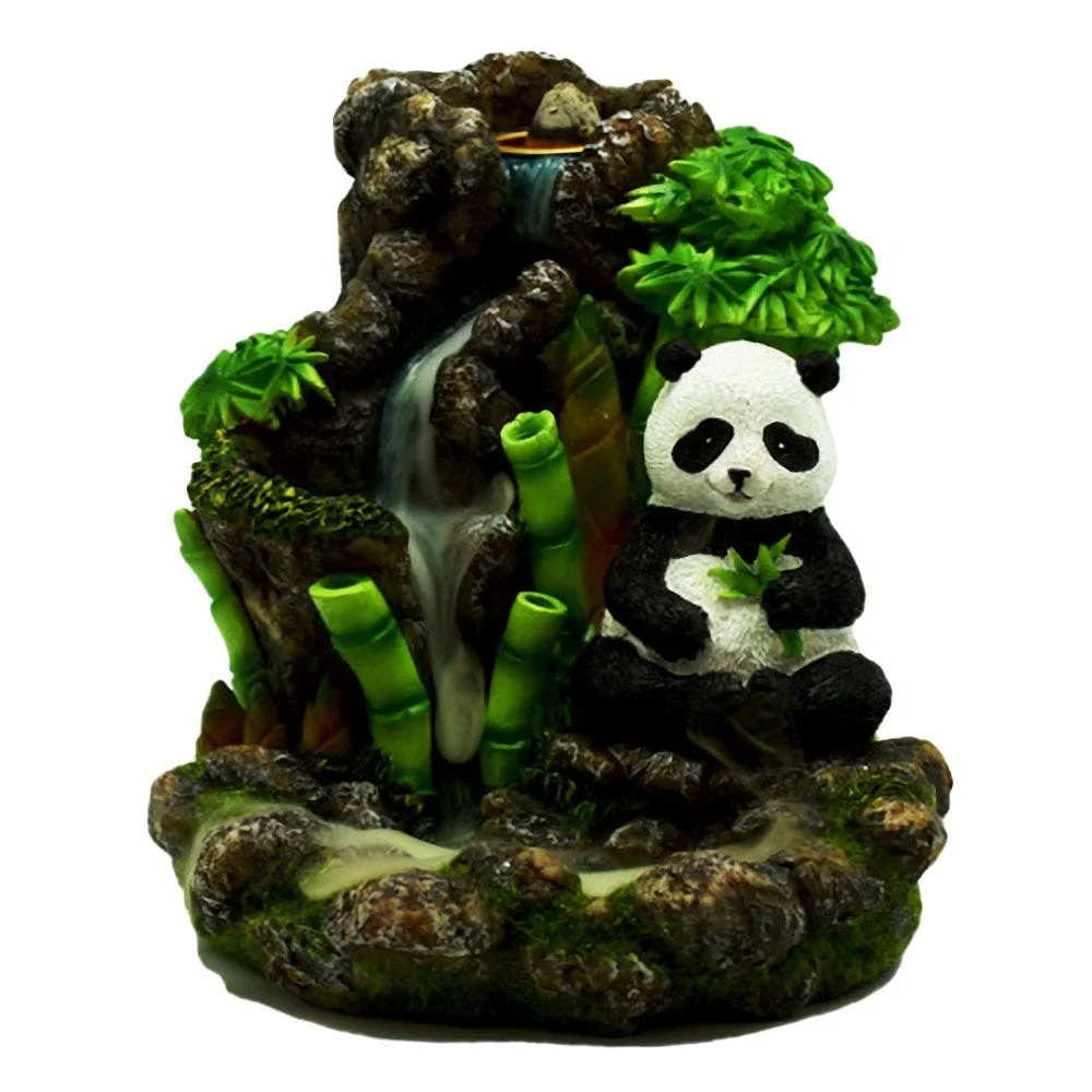 Bamboo Waterfall Panda Backflow Incense Burner | 5.25"x5" - New