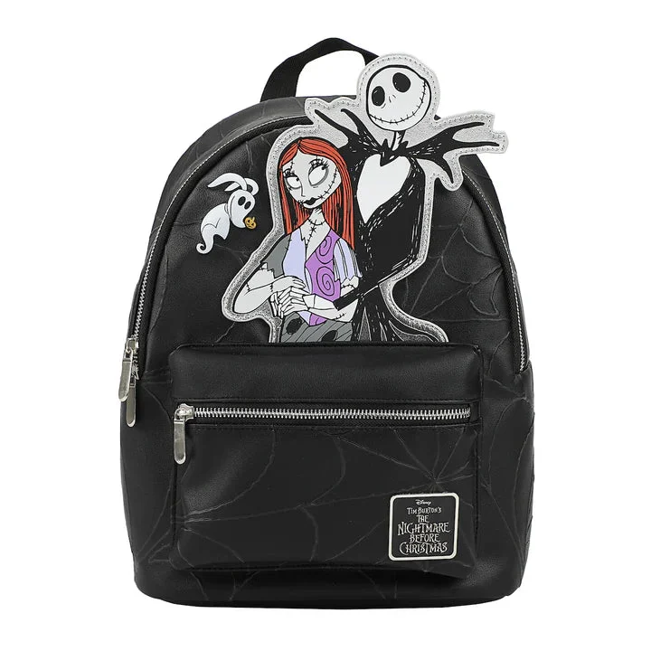 Nightmare Before Christmas Applique Character Art 12.5" Black Mini Backpack - Bio World