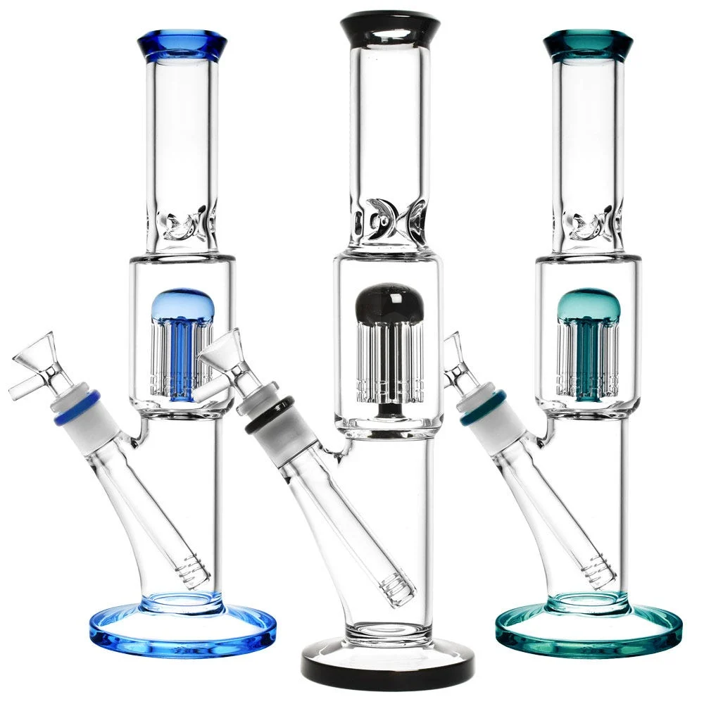 Jellyfish Perc Straight Tube Glass Water Pipe | 12.5" | 14mm F | Colors Vary - New