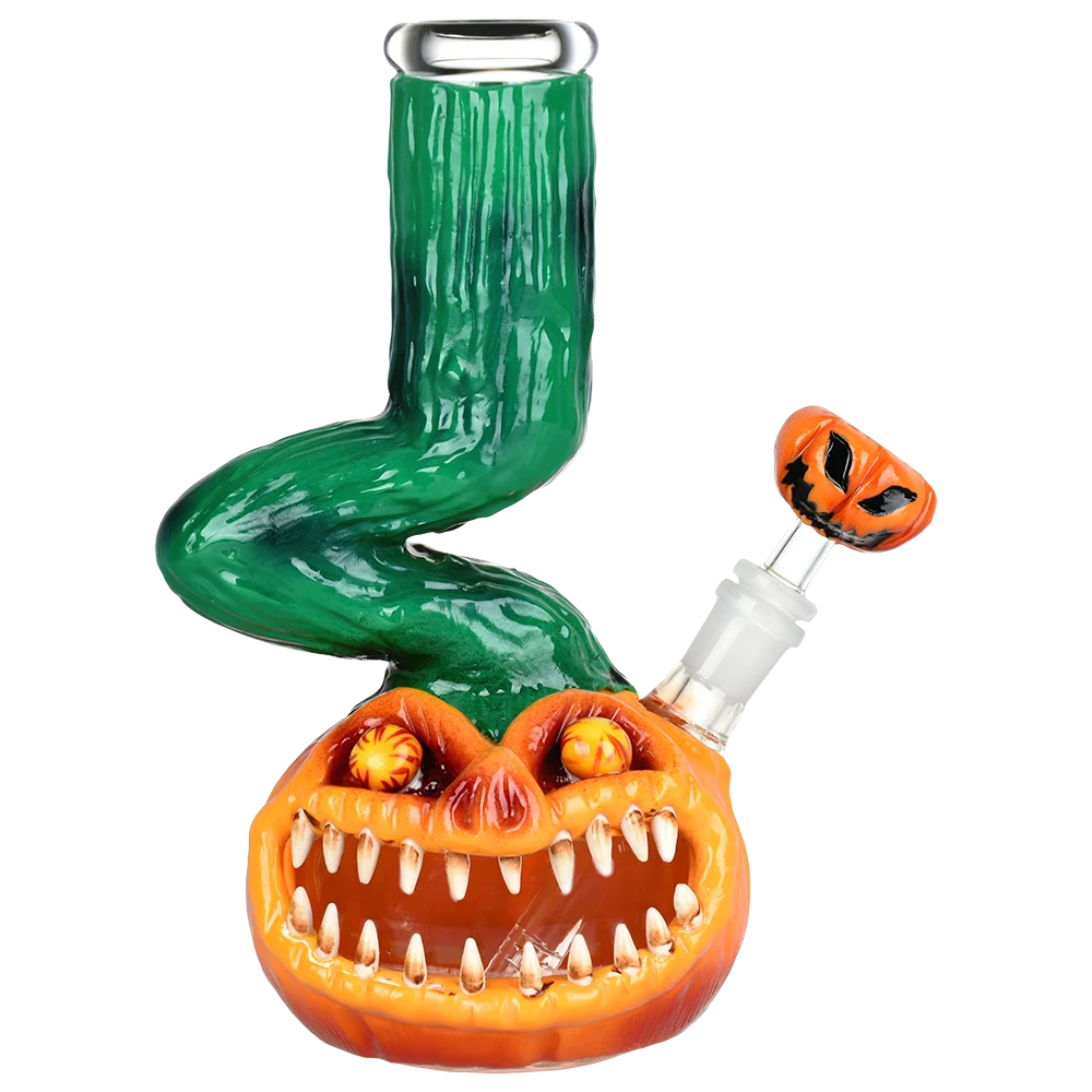 Bent Neck Scary Pumpkin 3D Painted Water Pipe | 10" | 14mm F - New