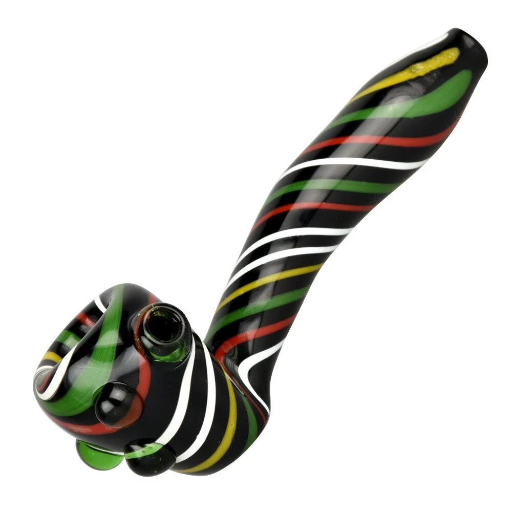 Black Rasta Stripe Swirl Glass Sherlock Pipe | 5.5" - New