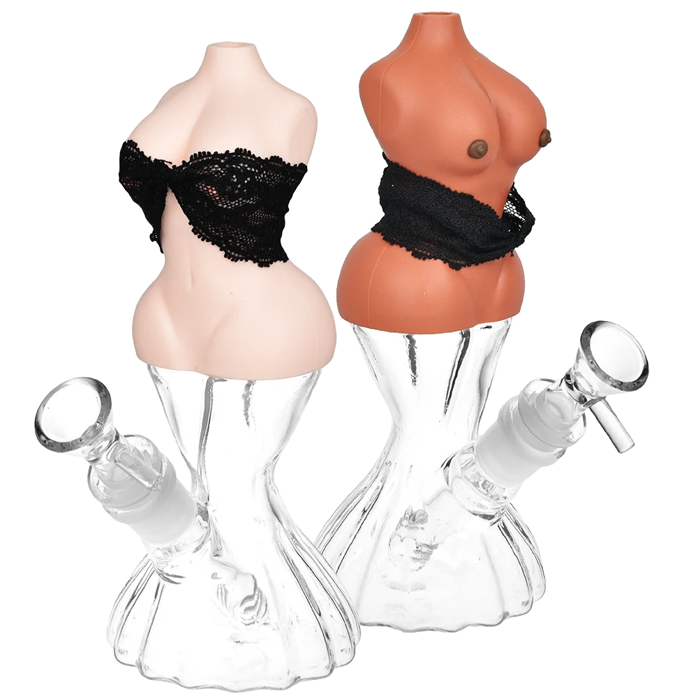 Buxom Body with Removable Bra Silicone & Glass Water Pipe | 8" | 14mm F | Colors Vary - New