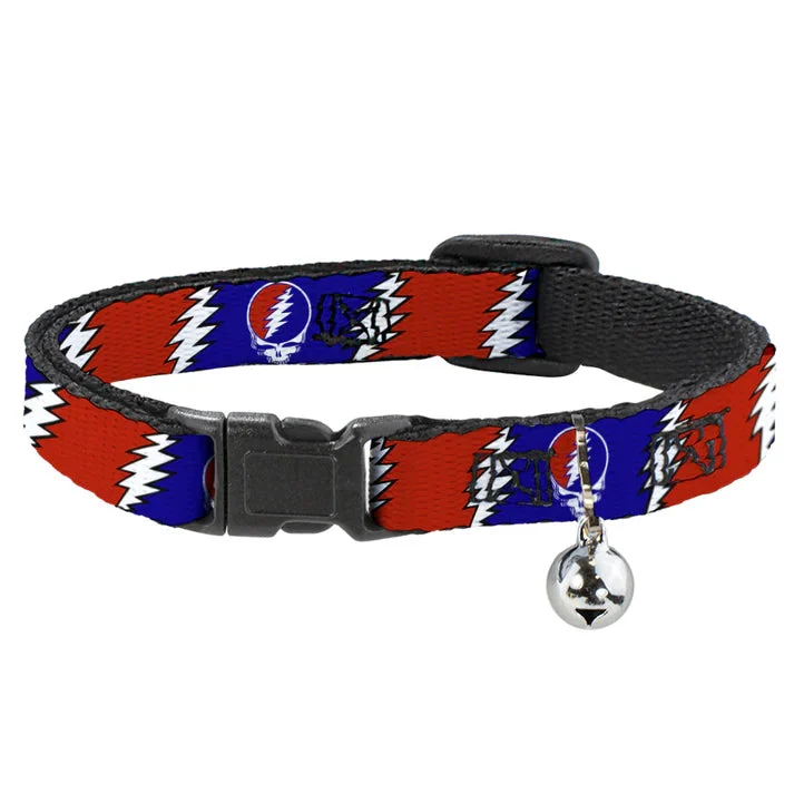 Grateful Dead Steal Your Face Lightning Bolt in Red White and Blue Breakaway Cat Collar with Bell - Buckle-Down, Inc.