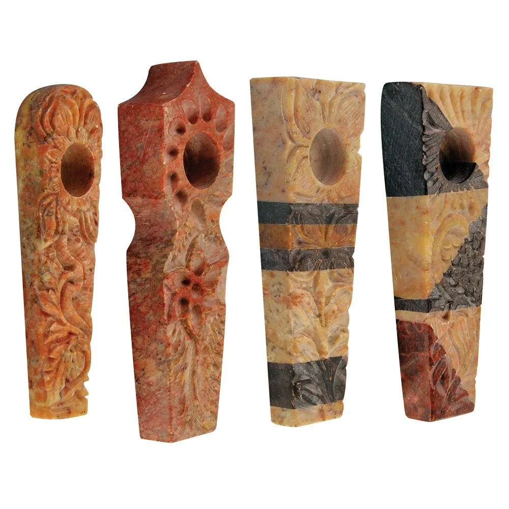 Carved Marbled Stone Hand Pipe | 3" | Assorted Styles | 8ct Bundle - New