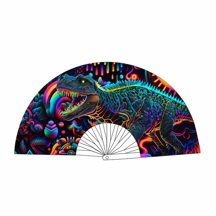 Dino Fan Neosauraus Neon Blacklight Folding Fan - Neva Nude