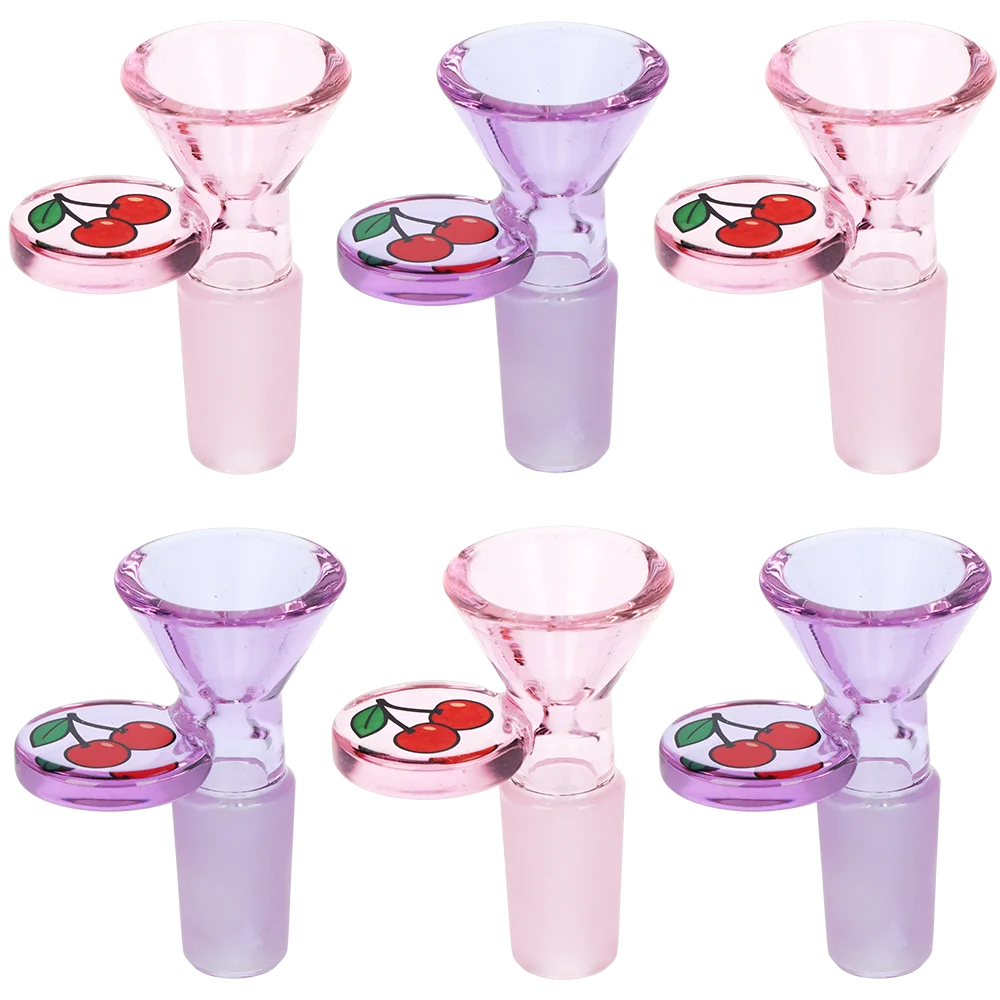 Cherry Funnel Herb Slide | 14mm M | Assorted Colors | 6ct Bundle - New