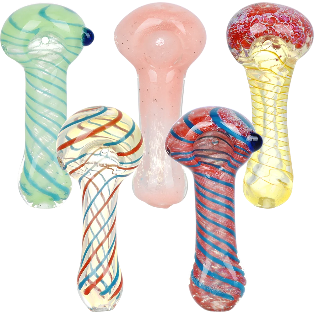 Classic Frit & Stripe Spoon Pipe | 3.5" | Assorted Designs | 40ct Bundle - New