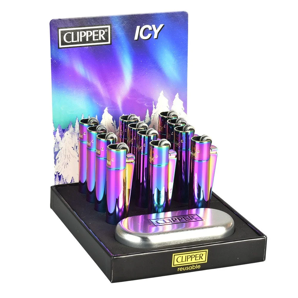 Clipper Full Metal Lighter | Icy Metal | 12ct Display - New
