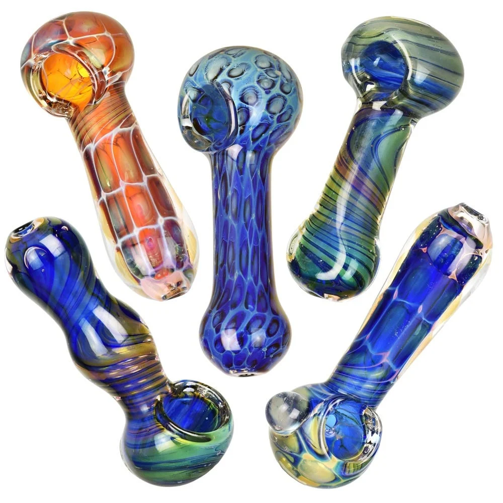 Color Work Fumed Glass Spoon Pipe | 3.75" to 4" | Assorted Styles | 20ct Bundle - New