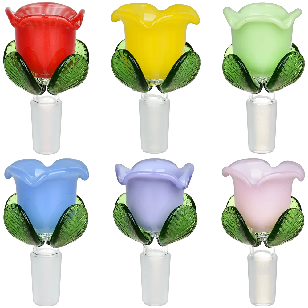 Colorful Roses Herb Slide | 14mm M | Assorted Colors | 6ct Bundle - New