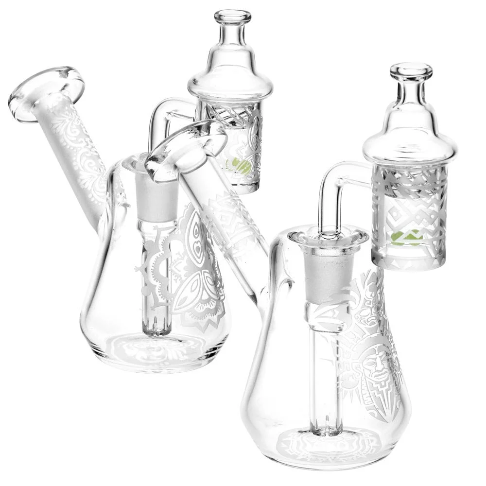 Compact Travel Etched Glass Dab Rig Set | 5.5" | 14mm F | Designs Vary - New
