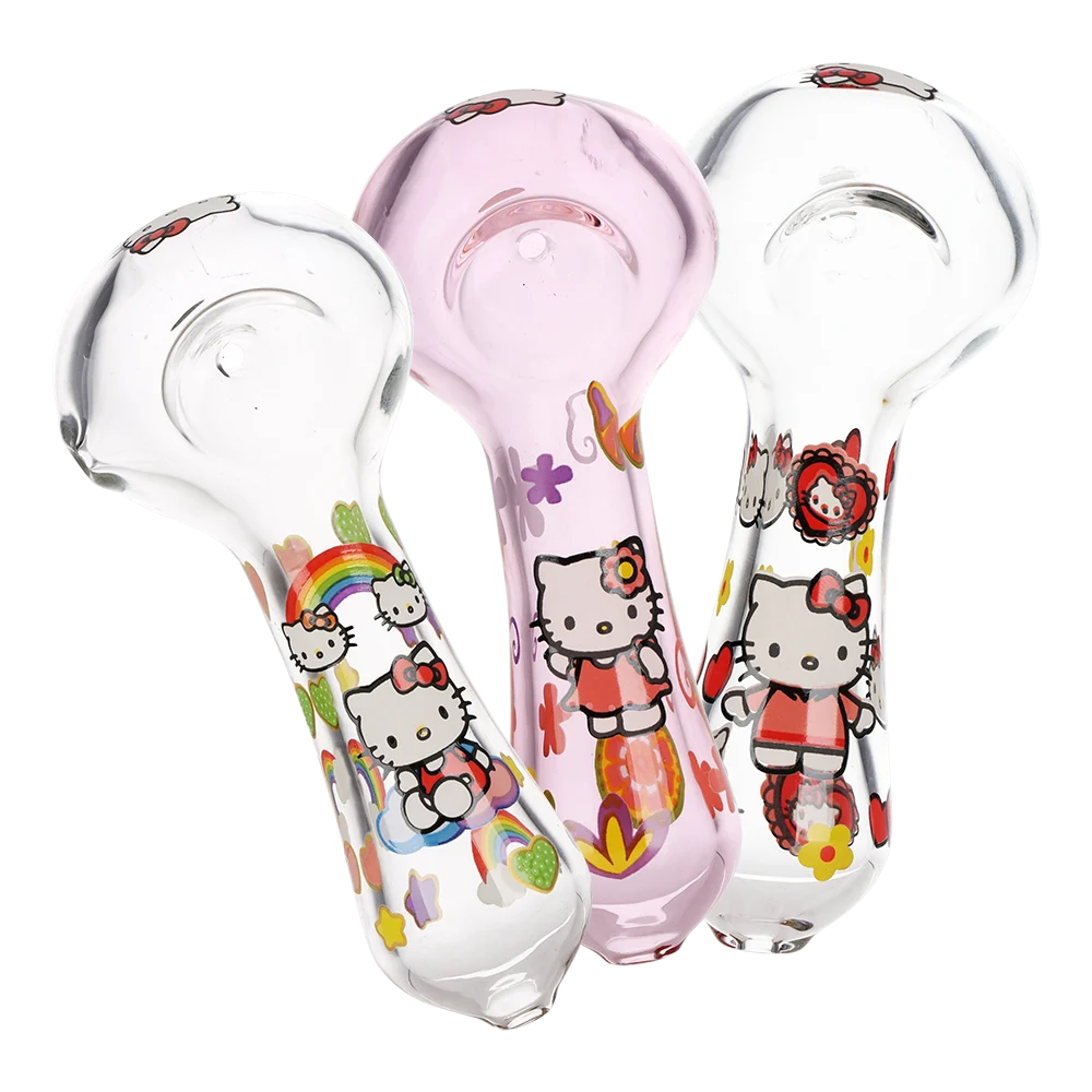 Cute Kitty Glass Spoon Pipe | 4.5" | Assorted Designs | 3ct Bundle - New