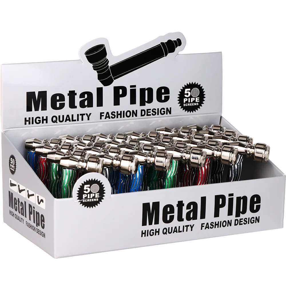 Diamond Cut Metal Hand Pipe | 2.75" | Assorted Colors | 24ct Display - New
