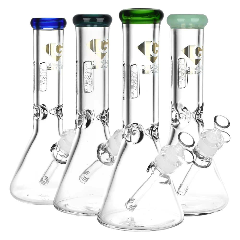Diamond Glass American Made Beaker Water Pipe | 12" | 14mm F | Colors Vary - New