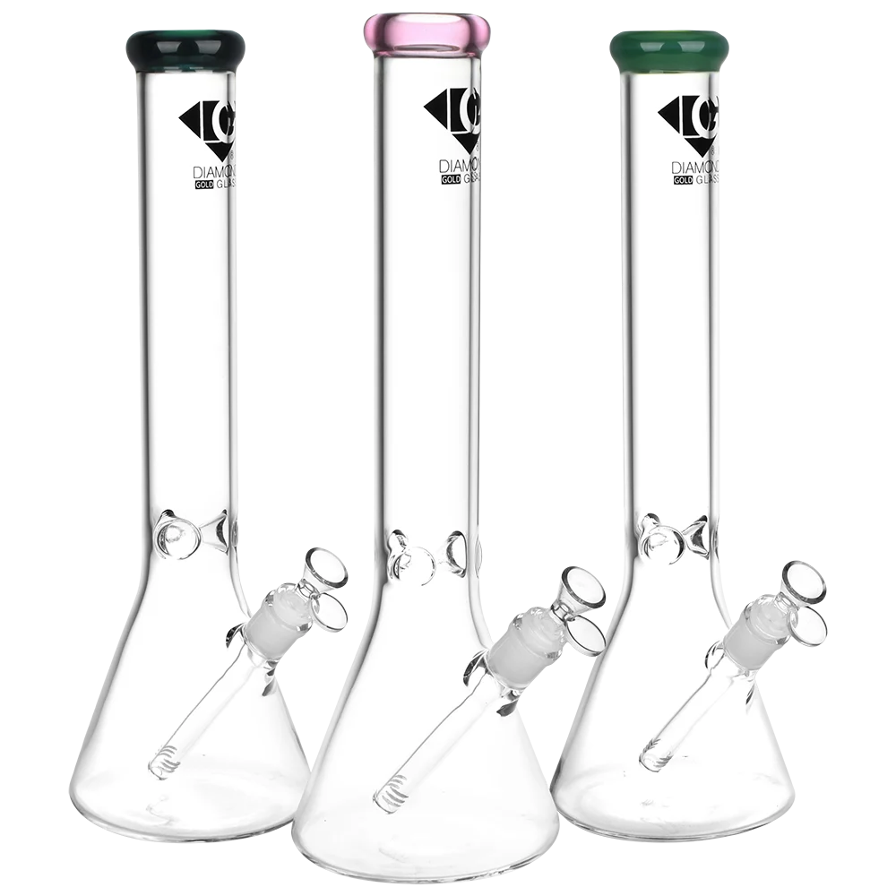 Diamond Glass Gold Classic Beaker Water Pipe | 16" | 14mm F | Colors Vary - New