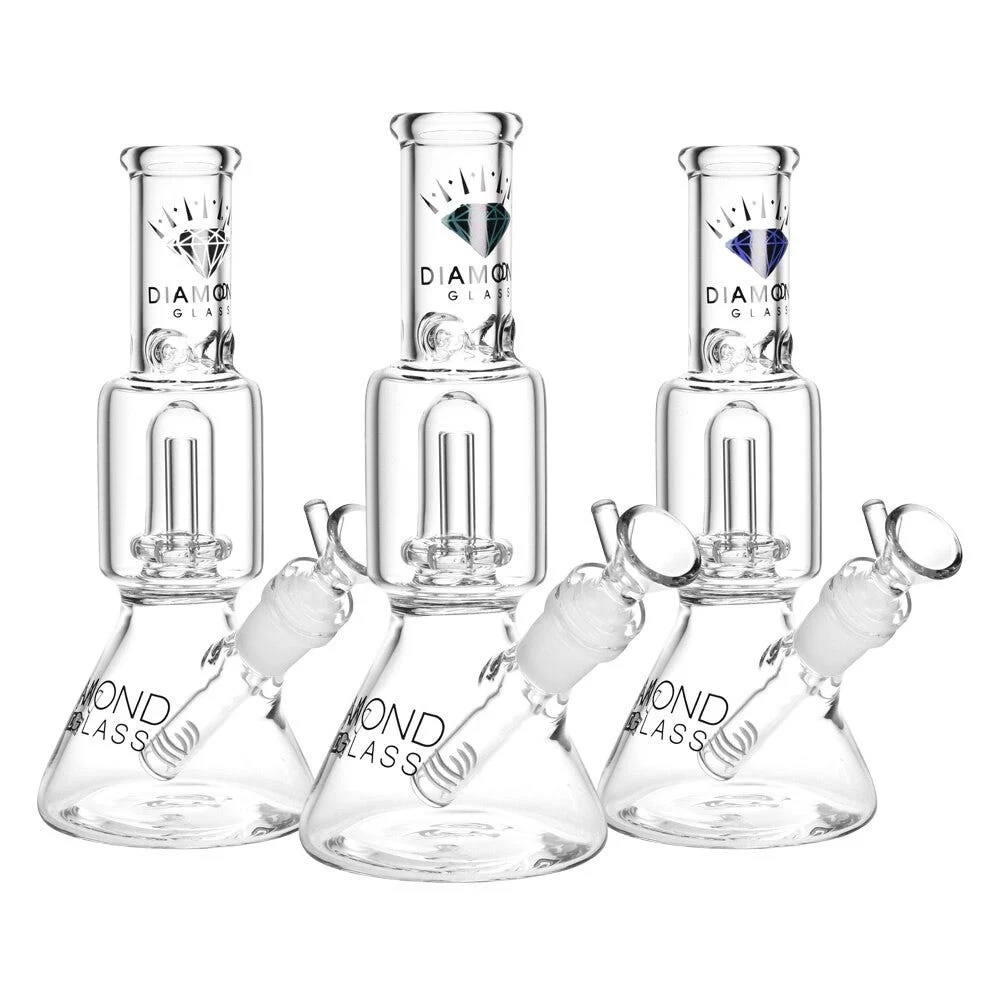 Diamond Glass Gold Little Beaker Water Pipe | 8" | 14mm F | Colors Vary - New