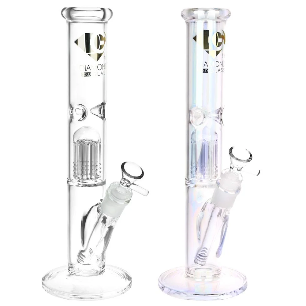 Diamond Glass Gold Pearl 8-Arm Perc Water Pipe | 12" | 14mm F | Colors Vary