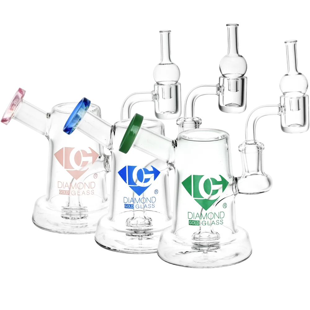 Diamond Glass Gold Jug Mini Dab Rig Set | 6" | 14mm F | Colors Vary - New