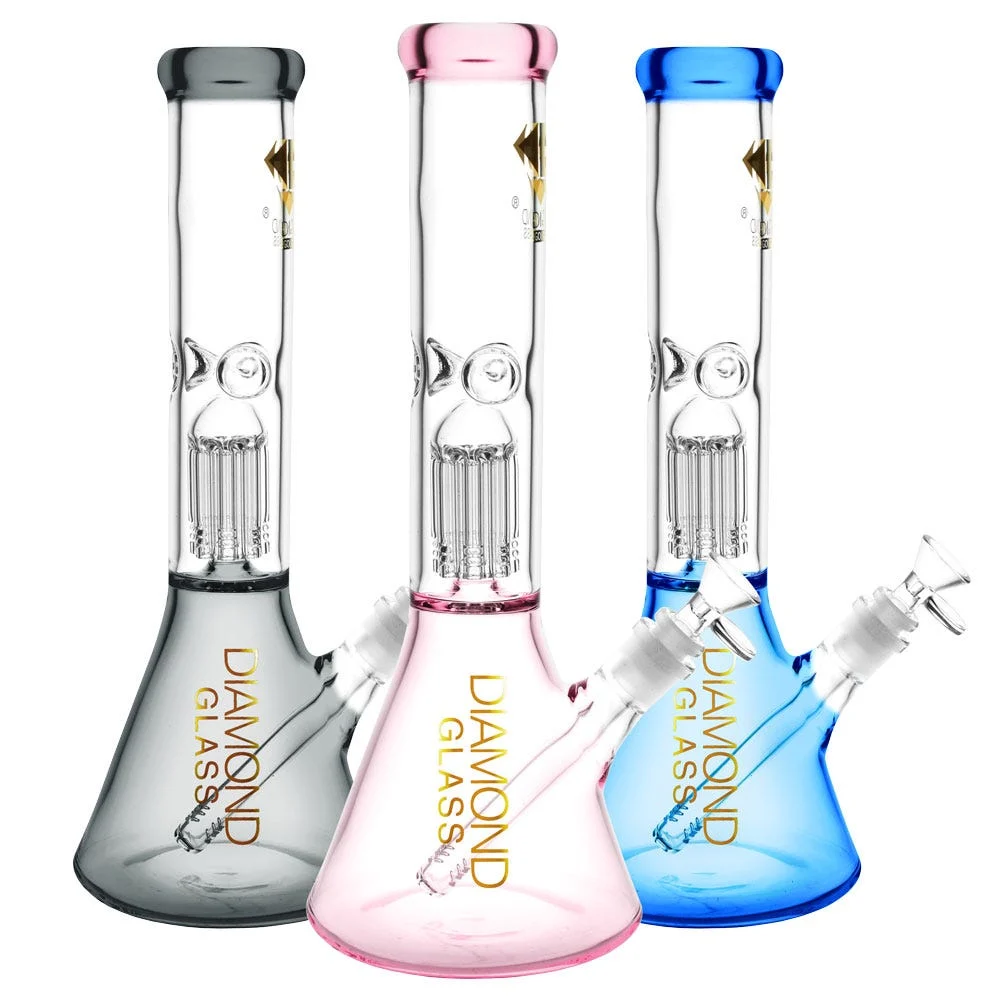 Diamond Glass Mansion Color Glass Water Pipe | 14" | 14mm F | Colors Vary - New