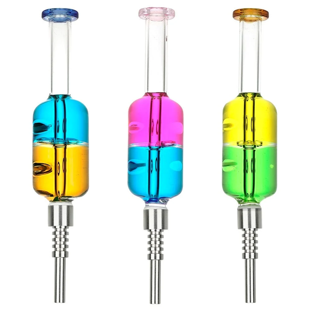 Dual Color Glycerin Glass Dab Straw | Stainless Steel Tip | 8" | Colors Vary - New
