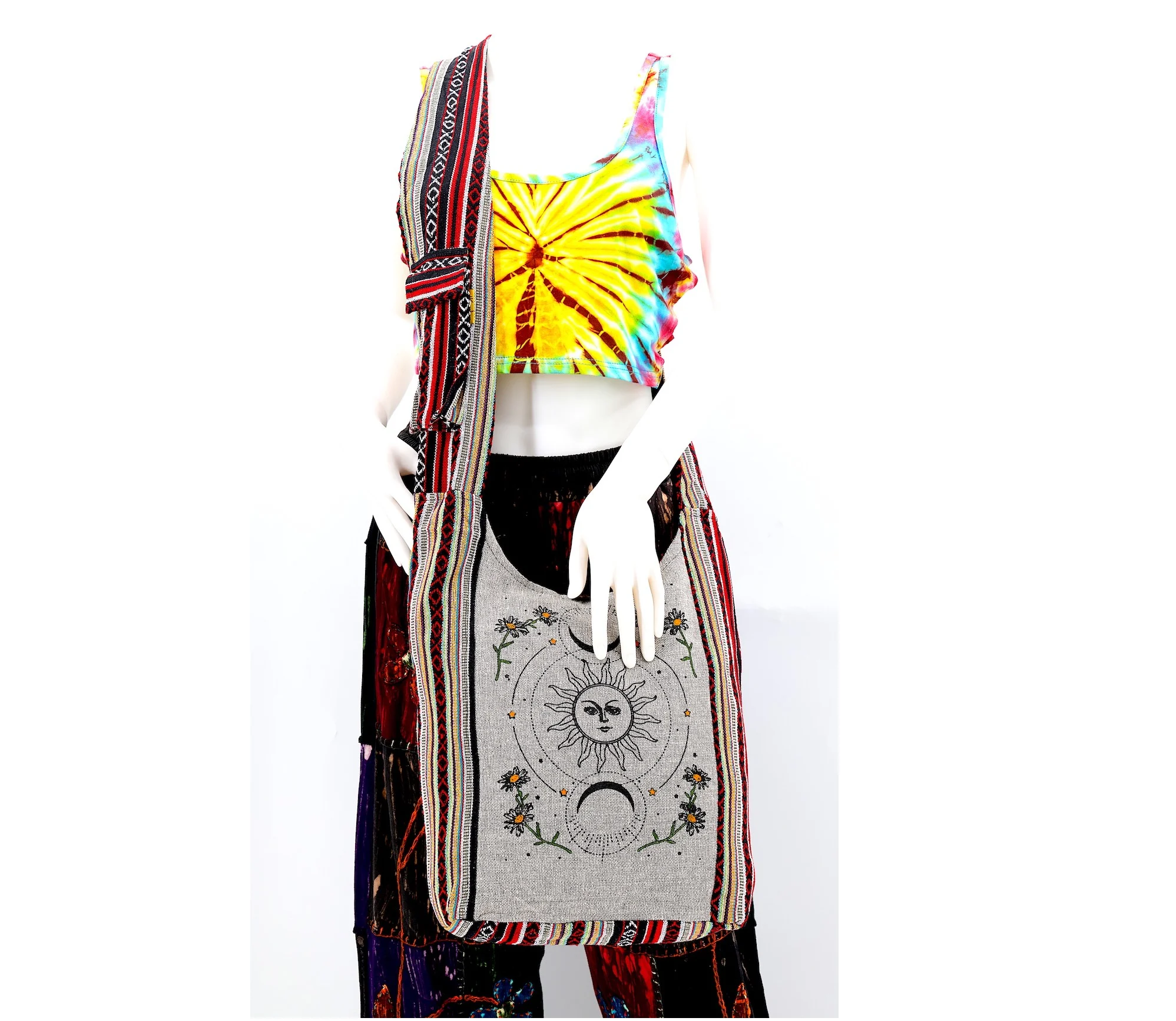 Gheri Cotton with Celestial Sun and Moon Print Crossbody Bag - HIMALAYA HANDMADE LLC