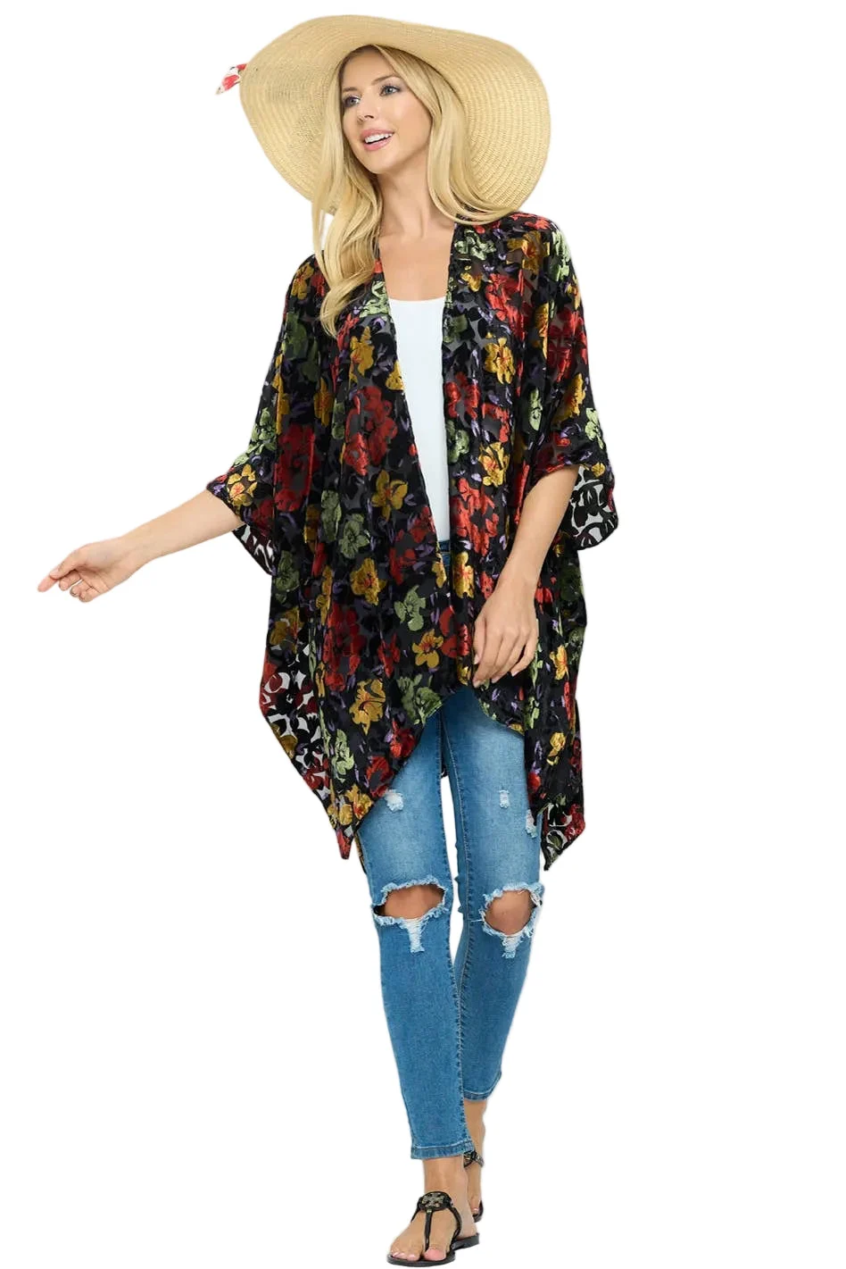 Floral Burnout Velvet Kimono - LA Soul