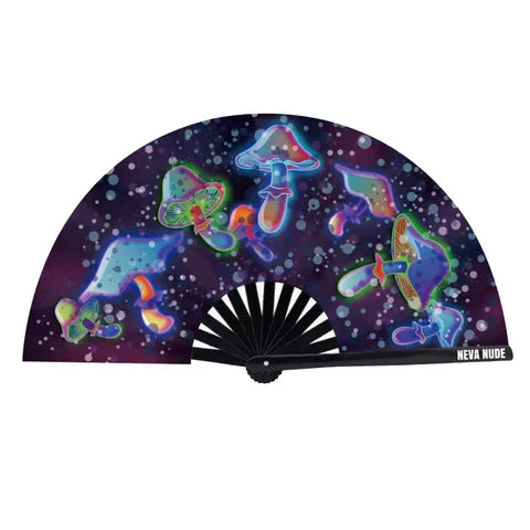 Zoomy Shroomy Mushroom Blacklight Folding Fan - Neva Nude