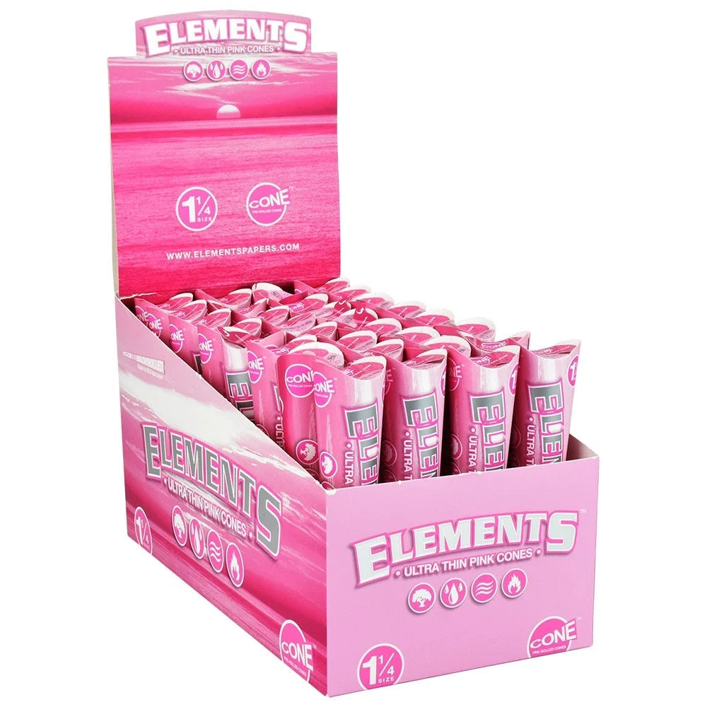 Elements Ultra Thin Pink Cones | 1 1/4 | 6pc | 32pk Display - New