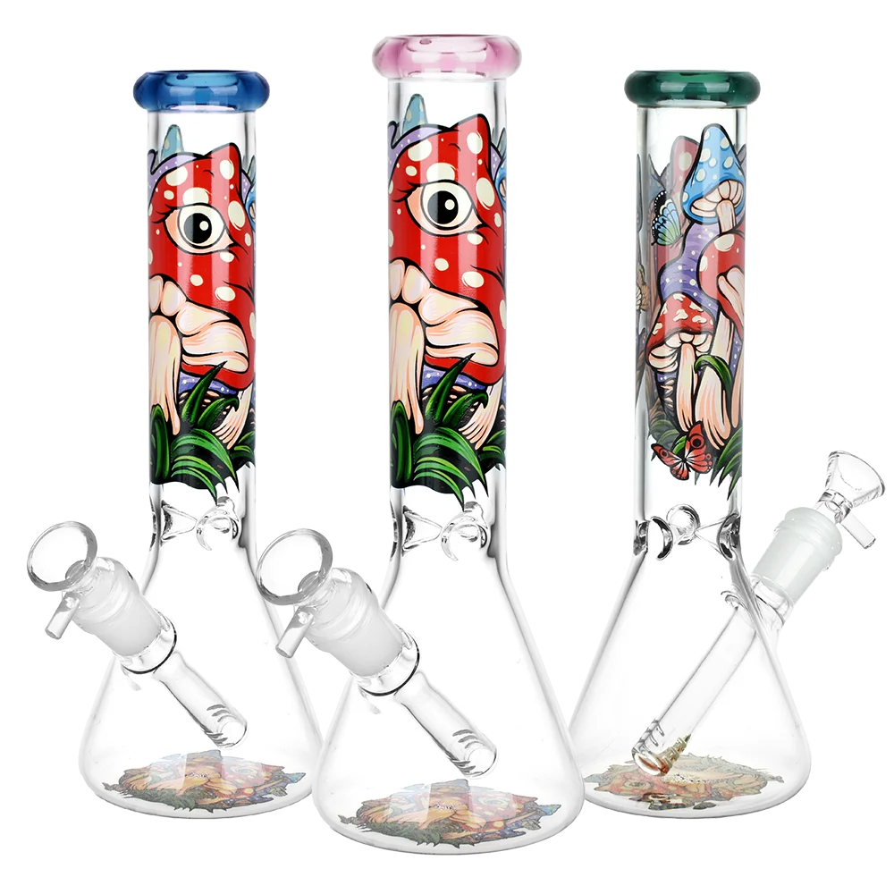 Eye Of The Shroom Glass Beaker Water Pipe | 10" | 14mm F | Colors Vary - New