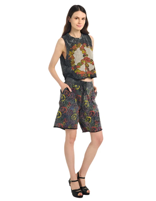 Mushroom Peace Sign Stone Wash Sleeveless Cotton Top - Kathmandu Imports
