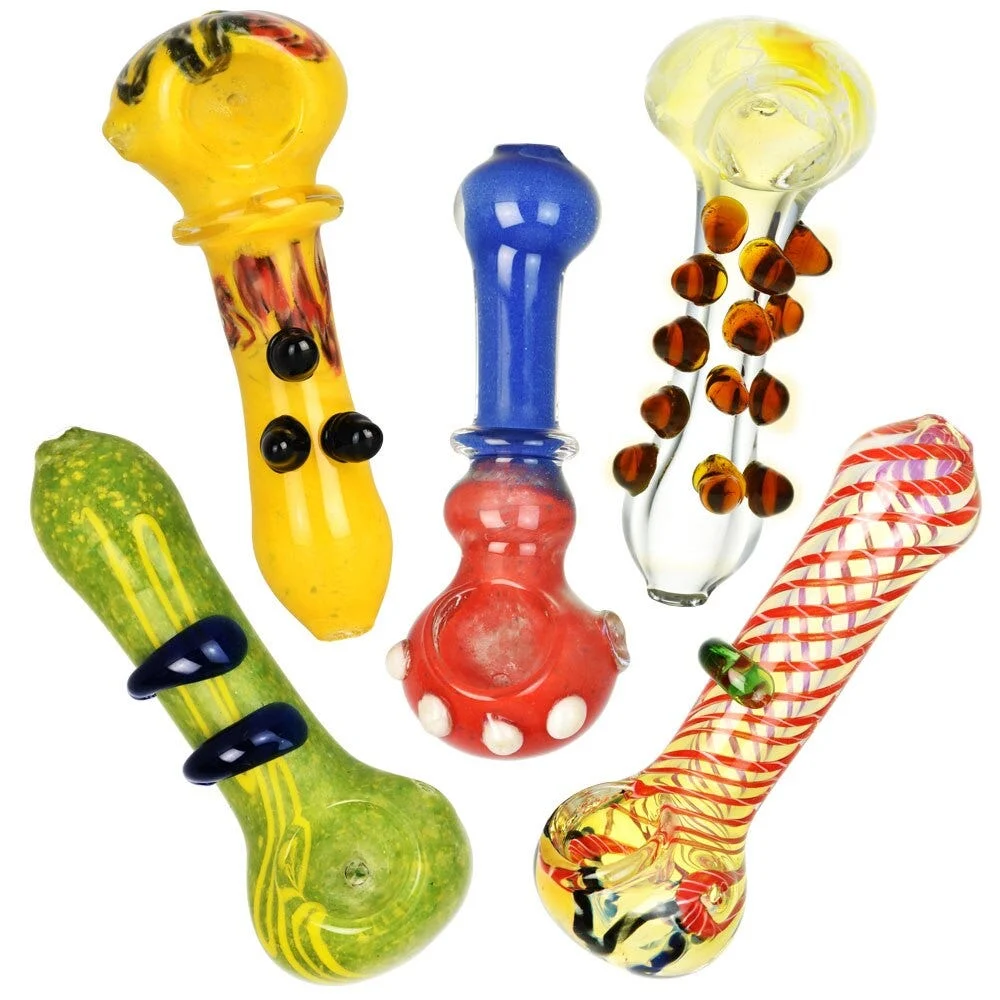 Fancy Frit & Fumed Glass Spoon Pipes | 4" to 5" | Assorted Styles & Colors | 30ct Bundle - New