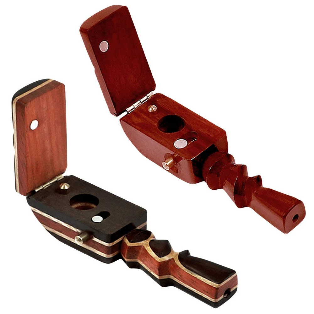 Flip-up Lid Layered Wood Hand Pipe | 4.5" | Styles Vary